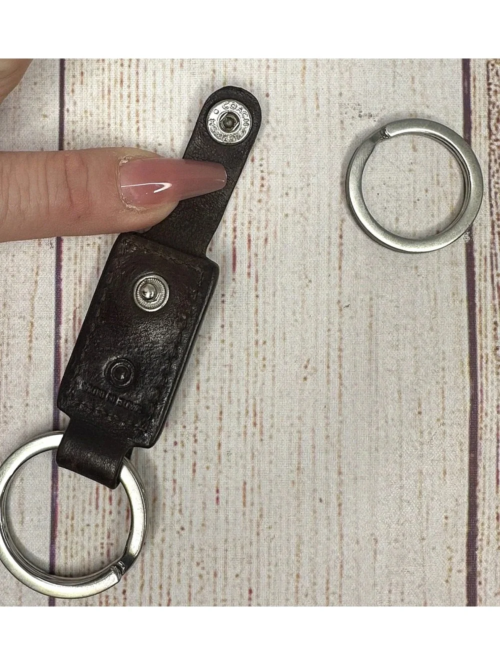 Coach Brown Leather Double Ring Valet Key Chain Key Fob
